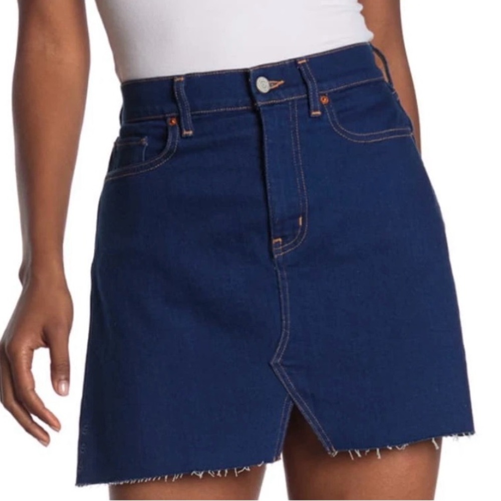 ÉTICA Lucy Raw Hem Denim Skirt in Pure Blue Size 26 Style #104 MSRP $135 NWT